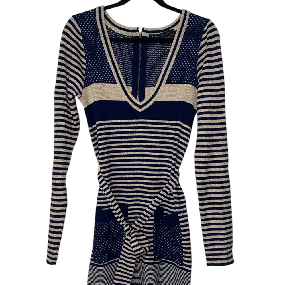 ✨LUX✨ Marc by Marc Jacob’s Sparkly Striped V-Neck Sweater Dress w/ Tie & Pockets